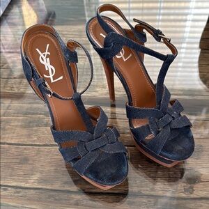 Yves Saint Laurent blue denim high Heeled Sandals